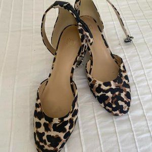 CAbi Leopard Print Kitten Block Heel with Ankle Straps - Size 8